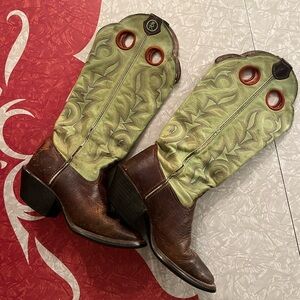 Green and Brown ladies square toed Tony Lama cowboy boots size 6.5B